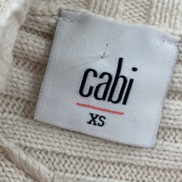 Cabi Asymmetrical D Ring Back Sweater Split Mock Neck Ribbed Pullover Cream XS - Picture 10 of 12